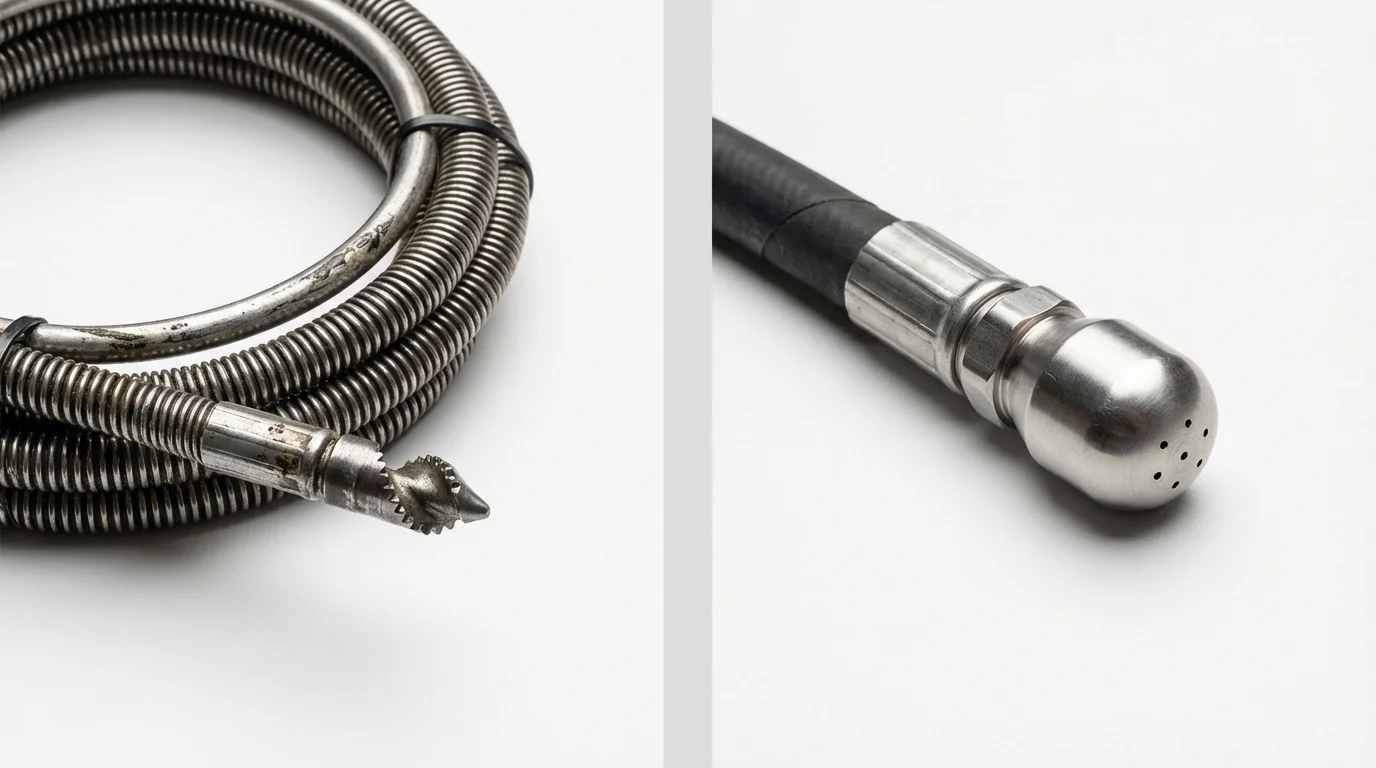 Drain snake cable and hydro jetting nozzle used for drain cleaning in Moweaqua, IL