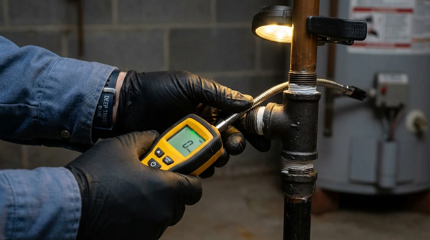 Gas leak detection with electronic sniffer by Johns Plumbing LLC in Moweaqua