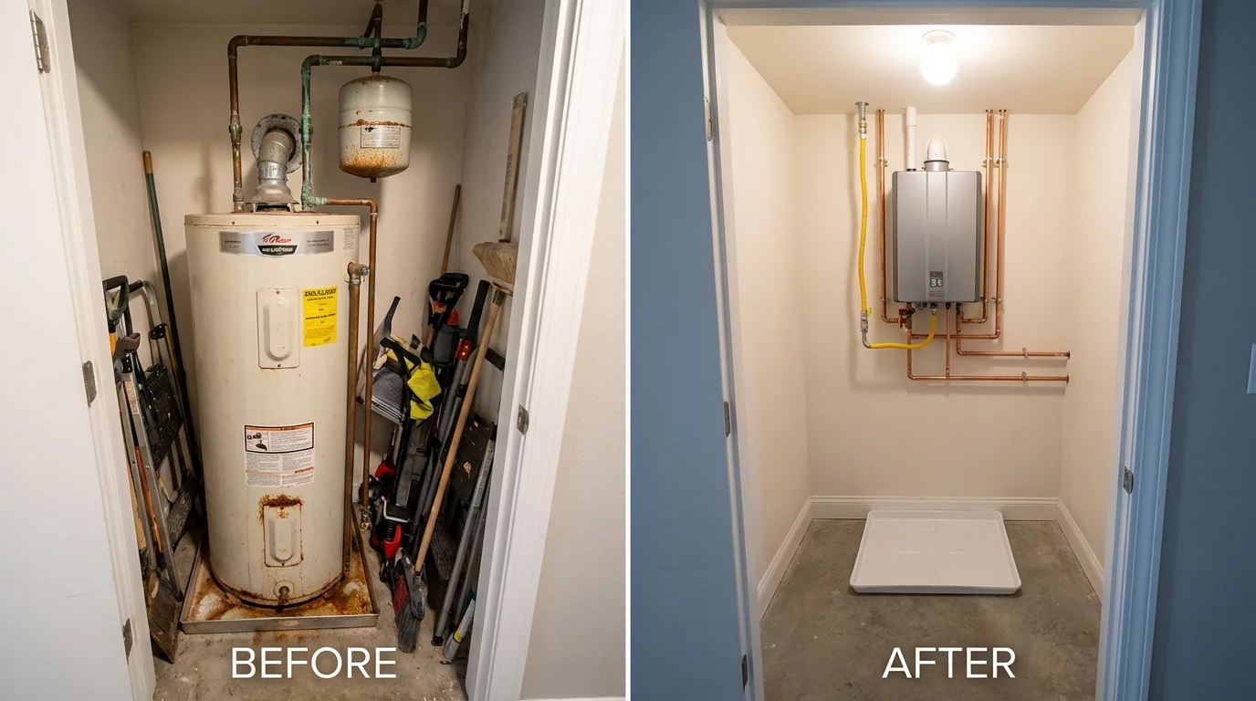 Tank water heater versus wall-mounted tankless unit comparison for Moweaqua, IL homeowners